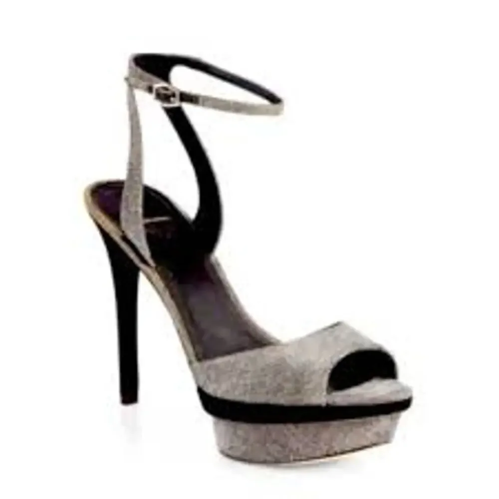 BRIAN ATWOOD Femme Fatale Shimmery Platform Sandal Stiletto Heels Shoe 36.5 6.5